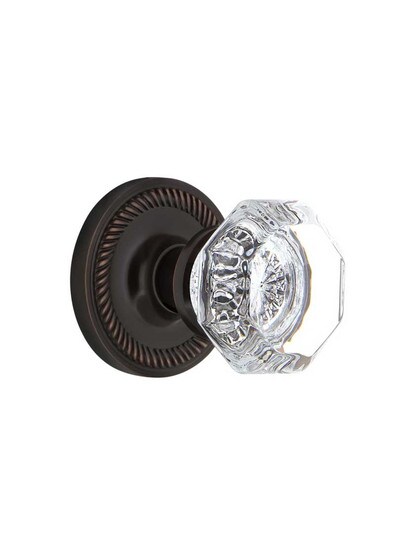 Rope Rosette Mortise Lock Set With Waldorf Crystal Knobs in Timeless Bronze.